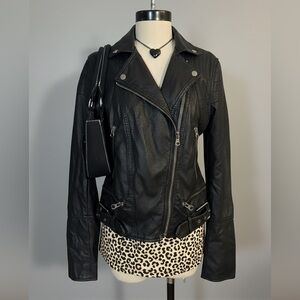 Free People Black Faux Leather Moto Jacket Medium Vintage